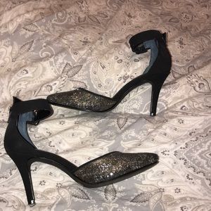 Gold and black heels